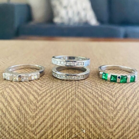 Real Collectibles by Adrienne Interchangeable CZ Emerald Wedding Ring Set Size 7 - Picture 3 of 4